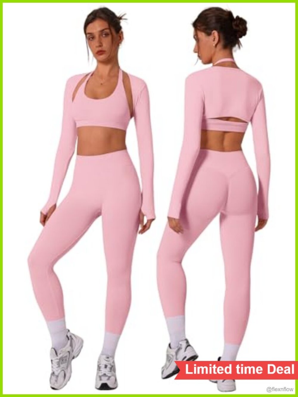Seamless 3 Piece Workout Set Halter Sports Bra Leggings Shrug Yoga Gym
